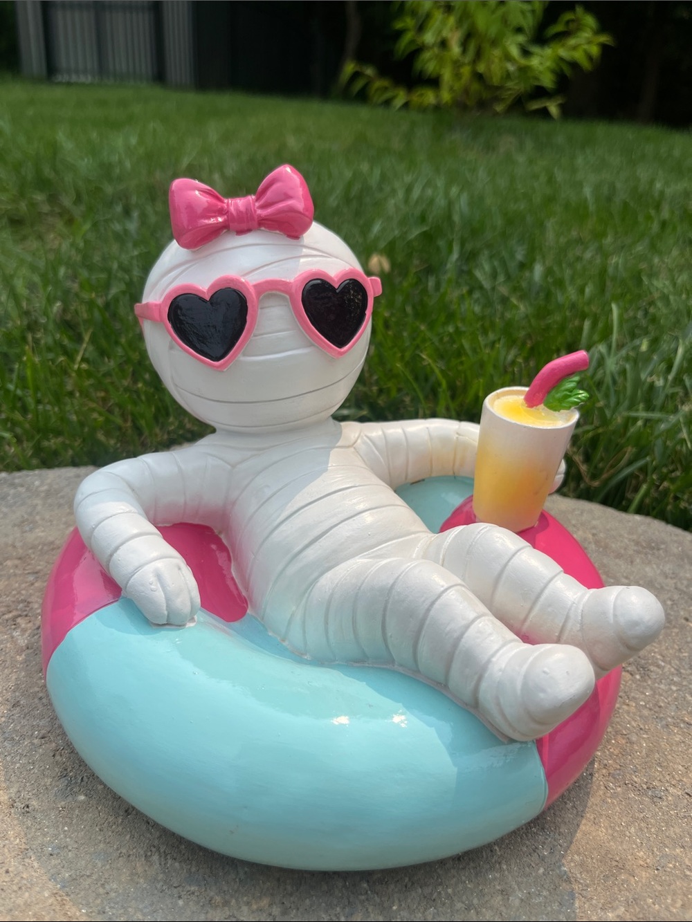 Cute Mummy Figurine with Pink 9” by 6”Sunglasses & Float